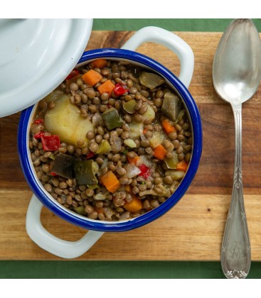 Lentejas con verduras salteadas