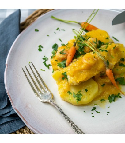 Merluza al cava con gambas 2