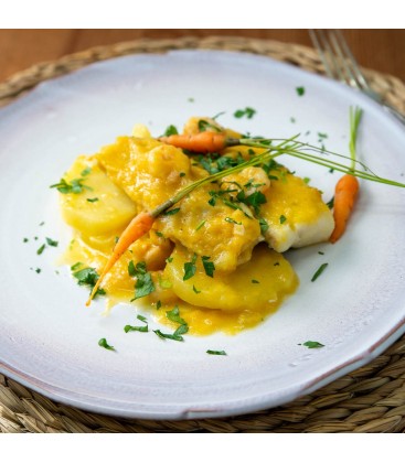 Merluza al cava con gambas