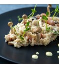 Risotto de champiñones con bacon y parmesano