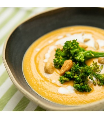 Crema de boniato asado con bimi y...