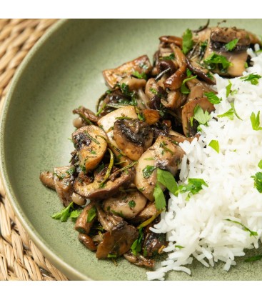 Salteado de setas al romero con arroz